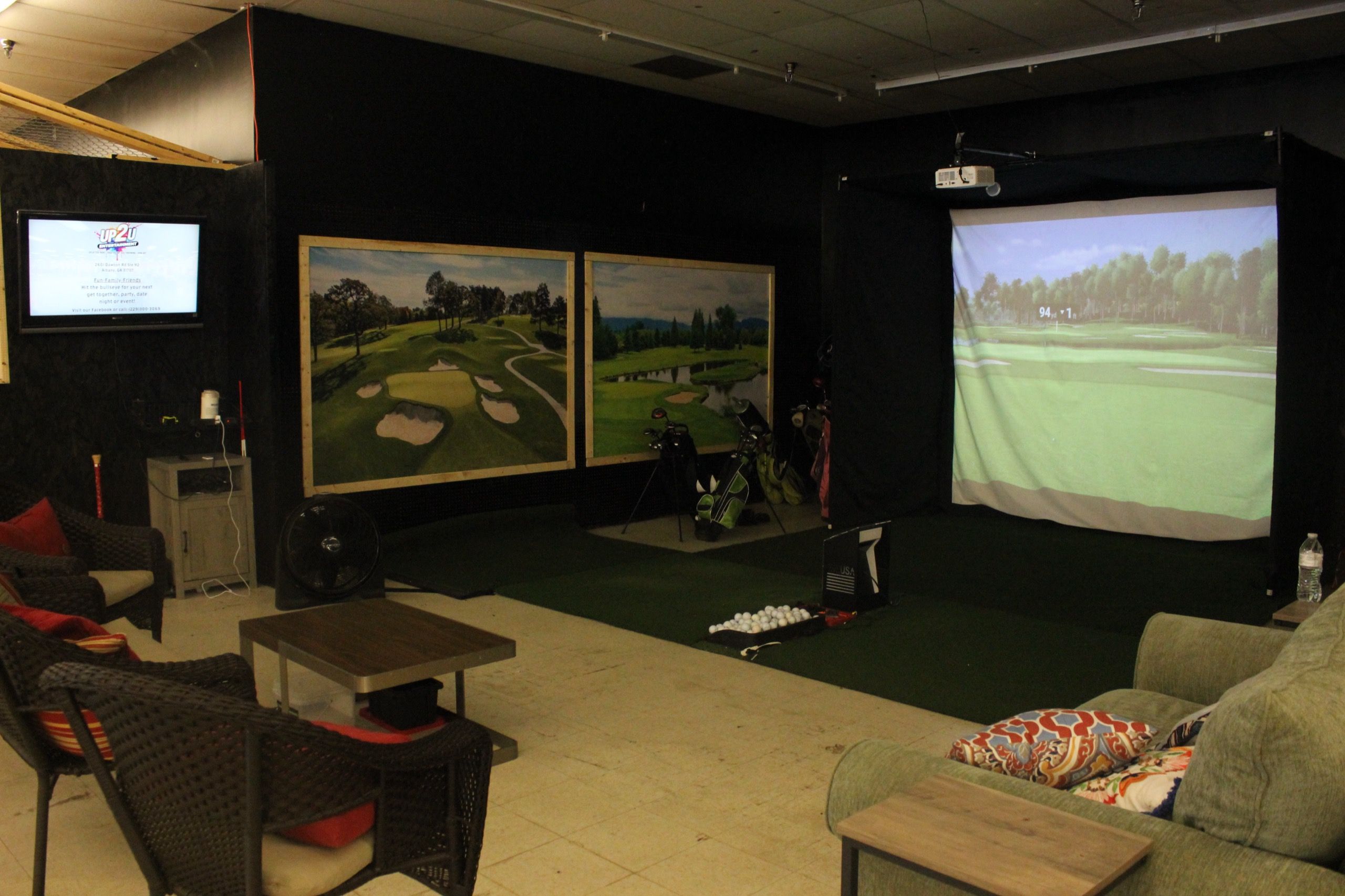 Indoor golf simulator bay at Up 2 U Entertainment in Albany, GA